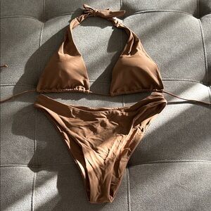 Elegant Tan Halter Bikini Set